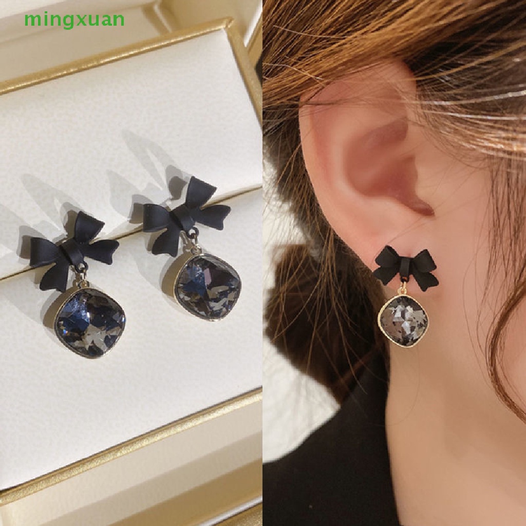 1 Đôi Khuyên Tai Dáng Dài Đính Nơ Màu Đen Thời Trang Dự Tiệc Cho Bạn Gái