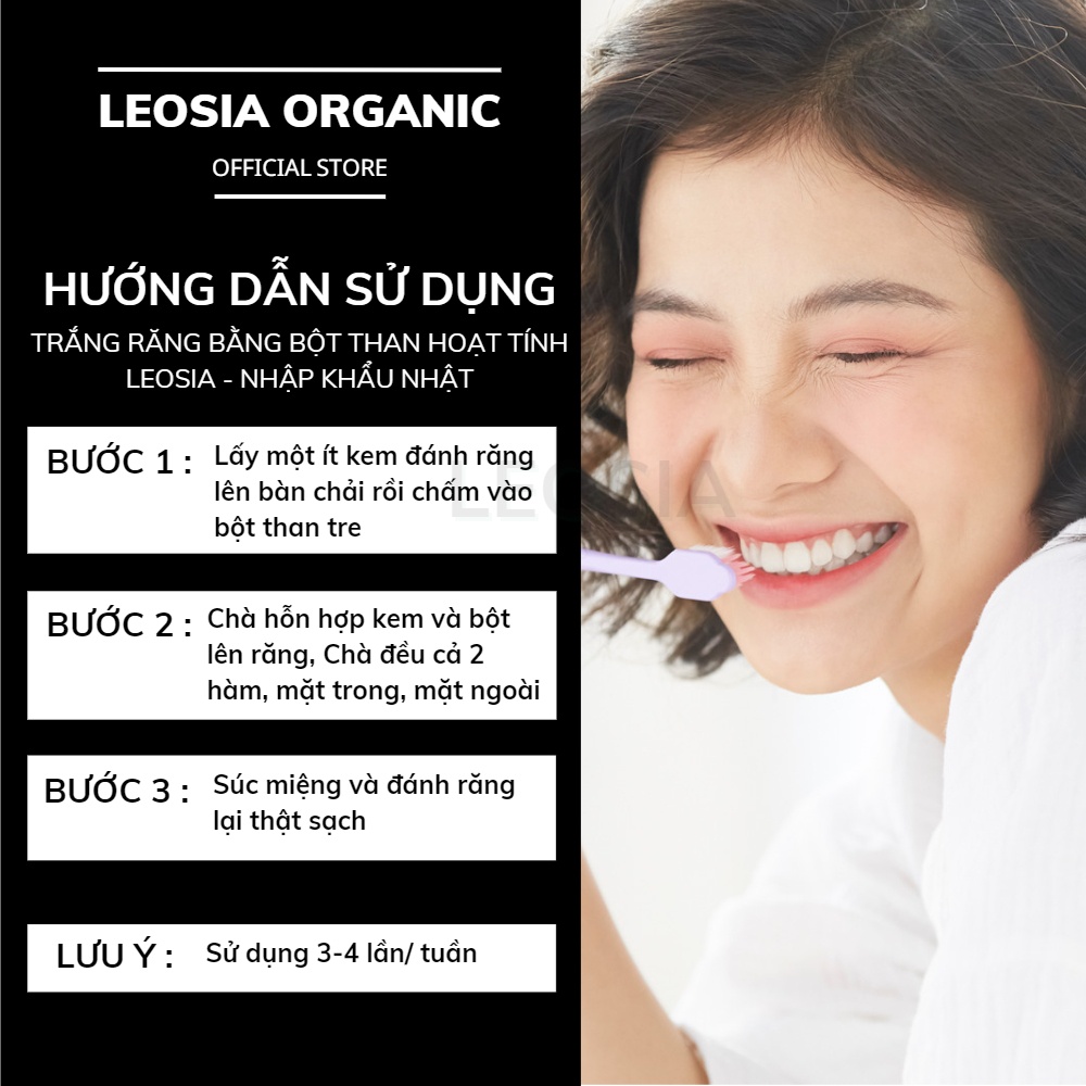 Than hoạt tính Leosia Organic trắng răng hữu cơ 100g - Dạng túi