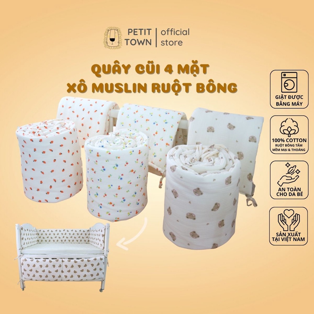 Quây cũi sơ sinh xô muslin chần bông Petit Town cho bé gái