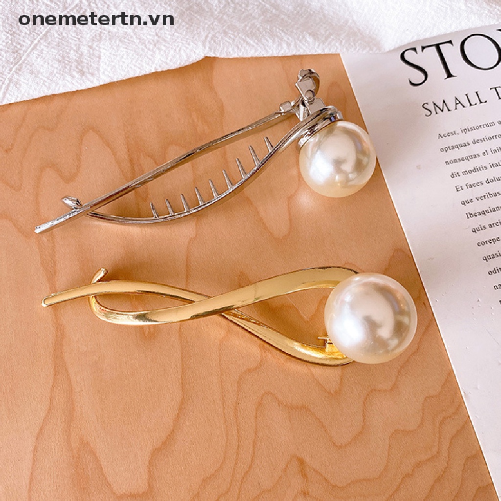 Onemetertn Kẹp Tóc Đính Ngọc Trai Nhân Tạo Một Chữ Cái Kẹp Cài Đầu Vòng Cung Hình Học Đơn Giản Cho Nữ