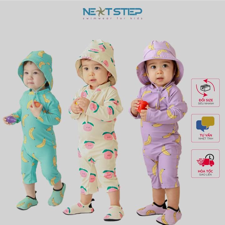 Đồ bơi cho bé, liền thân tay dài chất liệu vải siêu mềm, họa tiết trái cây dễ thương cho bé từ sơ sinh đến 7 tuổi