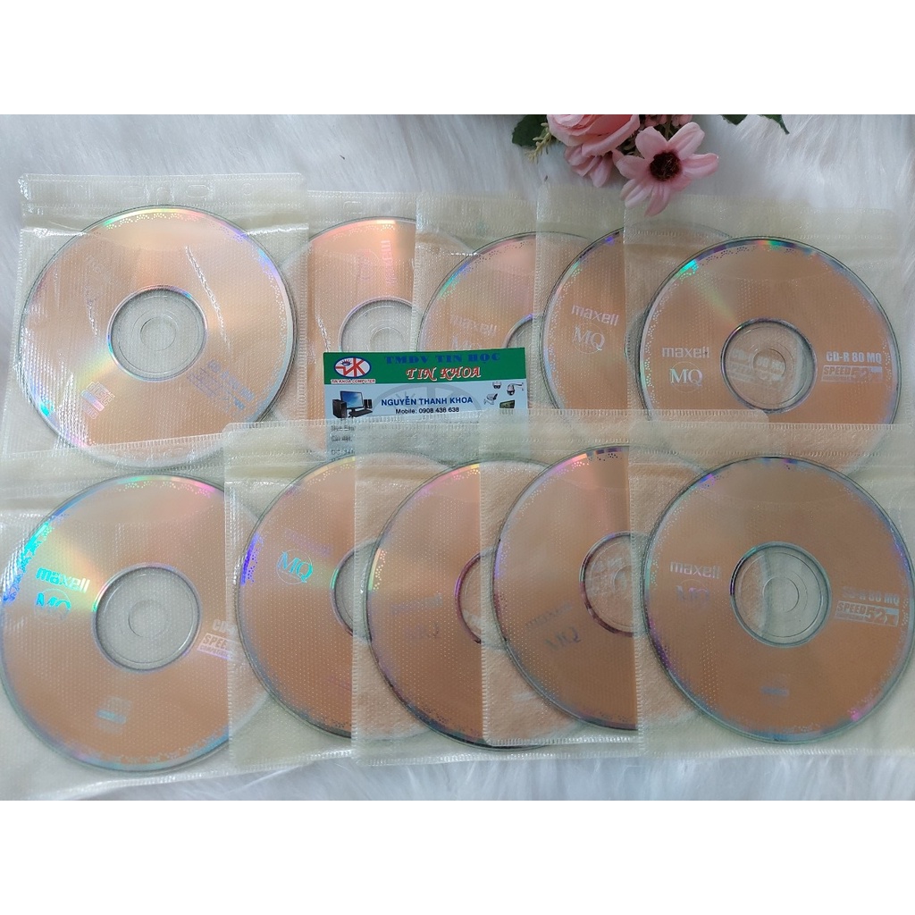 Combo 10 đĩa trắng CD-R Maxell 700Mb tặng kèm bao xốp đựng đĩa.