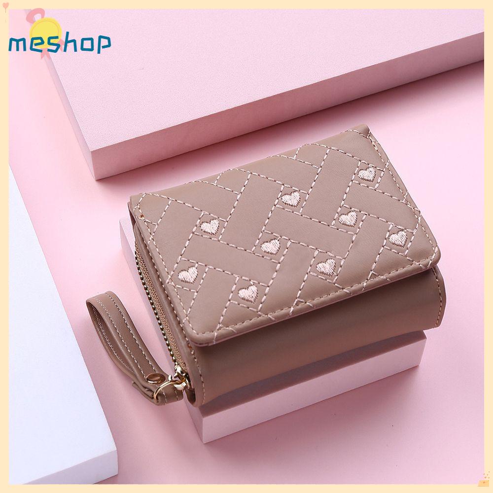 Ví Ngắn Đựng Thẻ Màu Hồng Xinh Xắn Cho Nữ Giá Đỡ