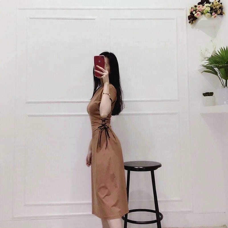 Đầm boay thun rút dây eo tạo dáng