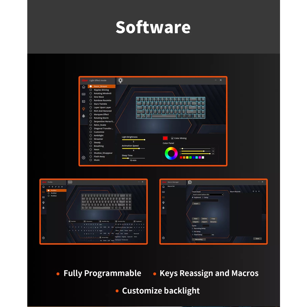 Bàn phím cơ không dây RK100 | Hotswap | RGB | 3-Modes