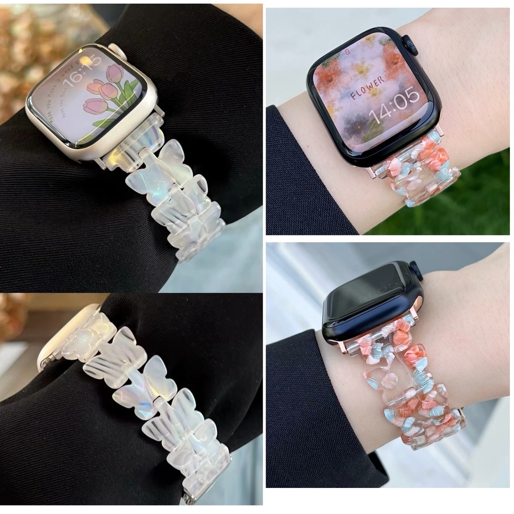 Dây Đeo Đồng Hồ Bằng Resin Trong Suốt Hình Bướm Kích Thước 49mm 38mm 40mm 41mm 45mm 42mm 44mm Thiết Kế Mới Cho Series 8 7 se 6 5 4 3 2 1