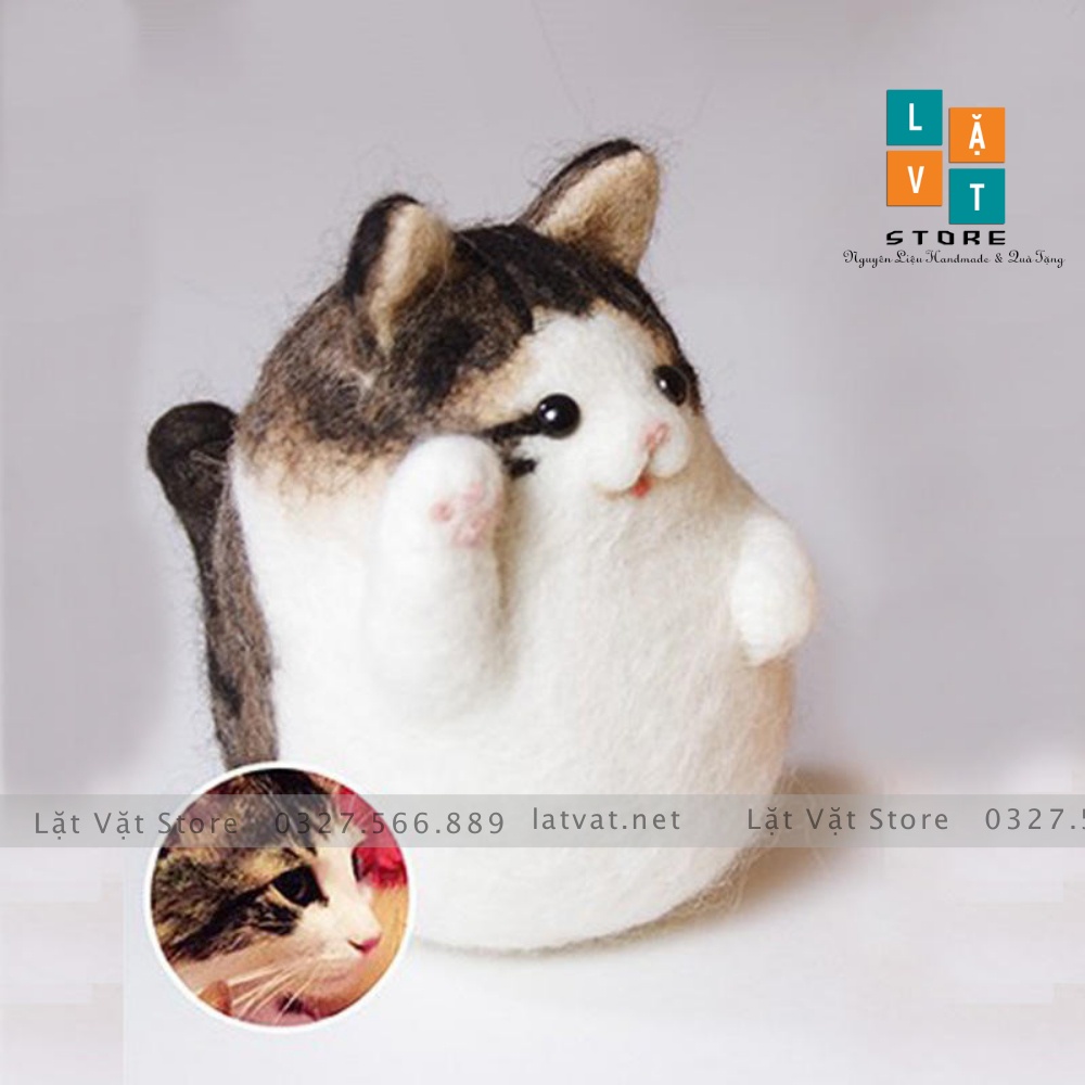 Bộ chọc len có hướng dẫn Mèo Say Hi, dễ làm có hướng dẫn, quà tặng DIY, needle felting beee
