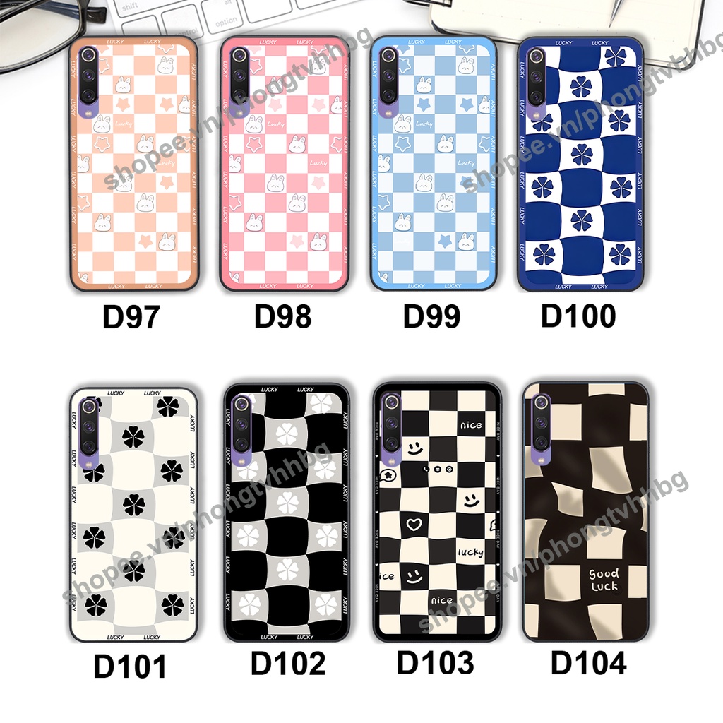 Ốp lưng Xiaomi Mi 9 / MI 9 SE caro mẫu hoa trắng đen cực đẹp cute giá rẻ