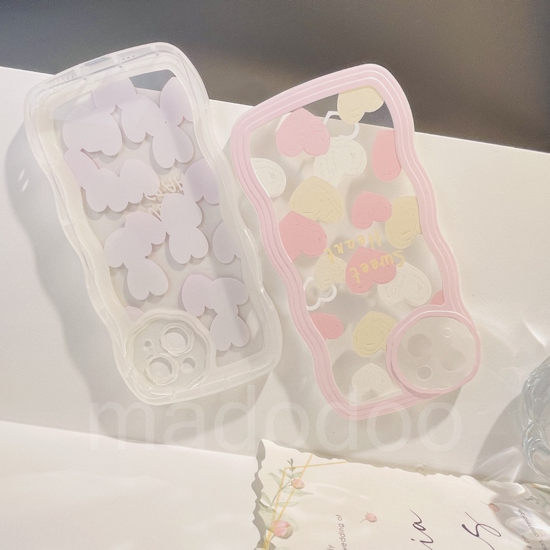 Samsung Galaxy A54 A34 A24 A14 A04 A12 A52 A52S A33 A32 A23 A72 A73 A53 A22 A13 4G 5G A03S A02S A11 A02 A03 A51 A50 A50S A30S A20 A30 A20S A10S A21S M12 M22 M32 M11 M02 ins Cute Pink Heart Waves Edge TPU Airbag Anti-fall Clear Soft Phone Case BW 31