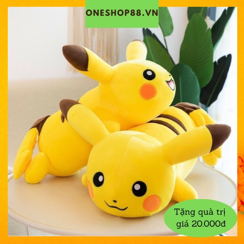 Thú Gấu nhồi bông gối ôm hình pikachu vải nhung nì làm quà tặng cho bé ngộ nghĩnh siêu đáng yêu 45cm-Oneshop88.vn