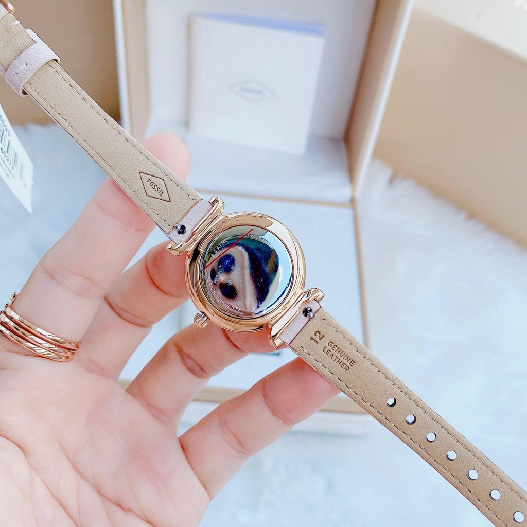 Đồng hồ nữ Fossil dây hồng beige, viền gold  ES4699