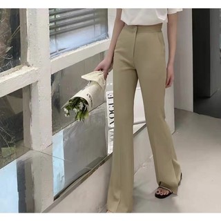 Quần vải ống loe cạp cao