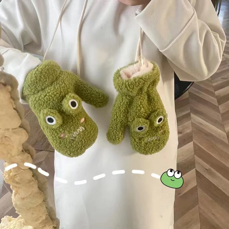 Găng Tay Giữ Ấm Mùa Đông Mềm Mại Dày Dặn Chống Gió Hình Chú Ếch Mắt To Cho Học Sinh / Văn Phòng