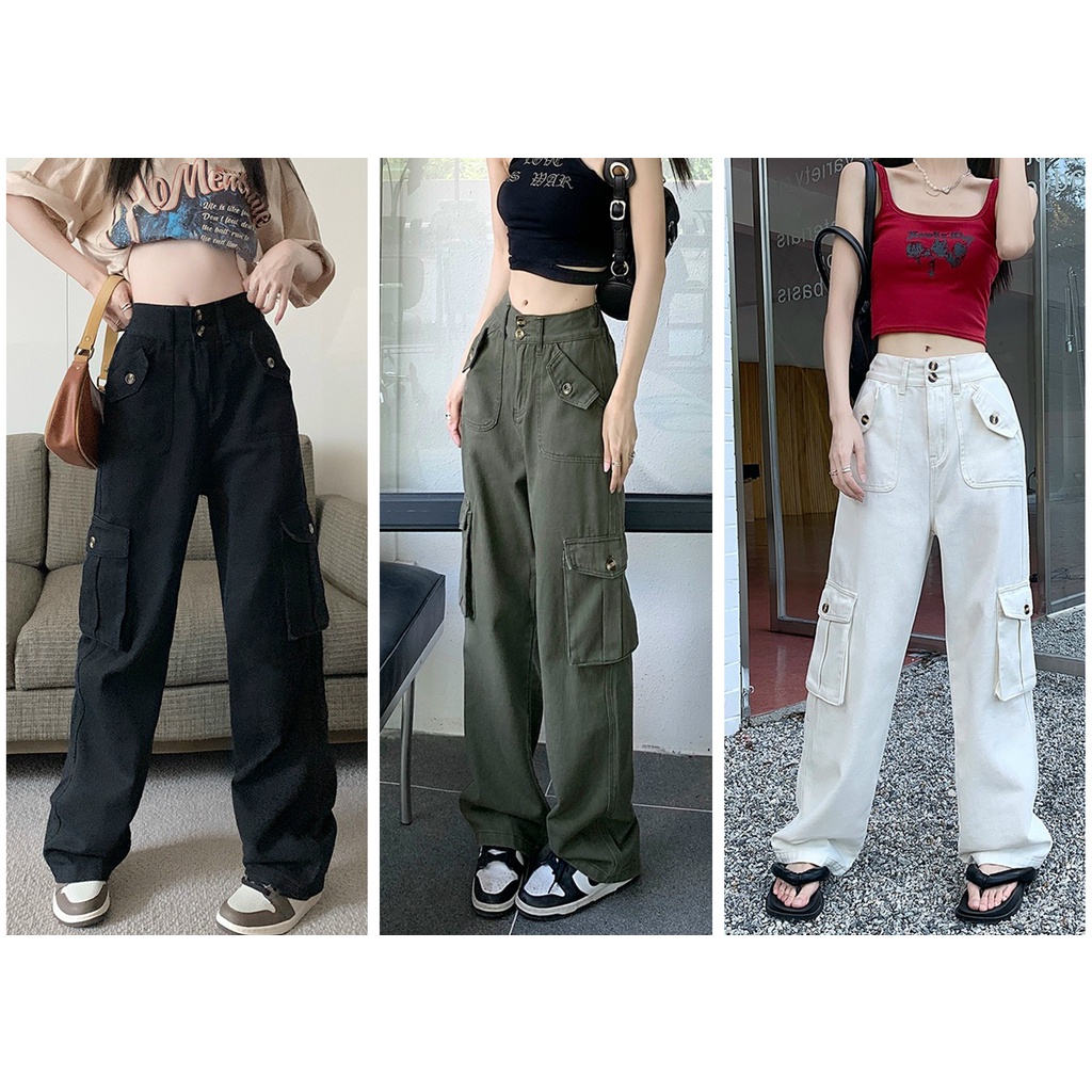 Quần Cargo kaki túi hộp form thụng Unisex cúc đóng có cạp chun sau dễ mặc chất liệu kaki cao cấp siêu dày dặn