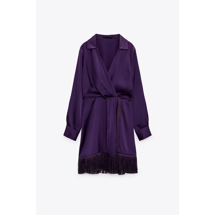 Zara Đầm Lụa satin Phối Tua Rua Thời Trang Mùa Thu Cho Nữ 2081845