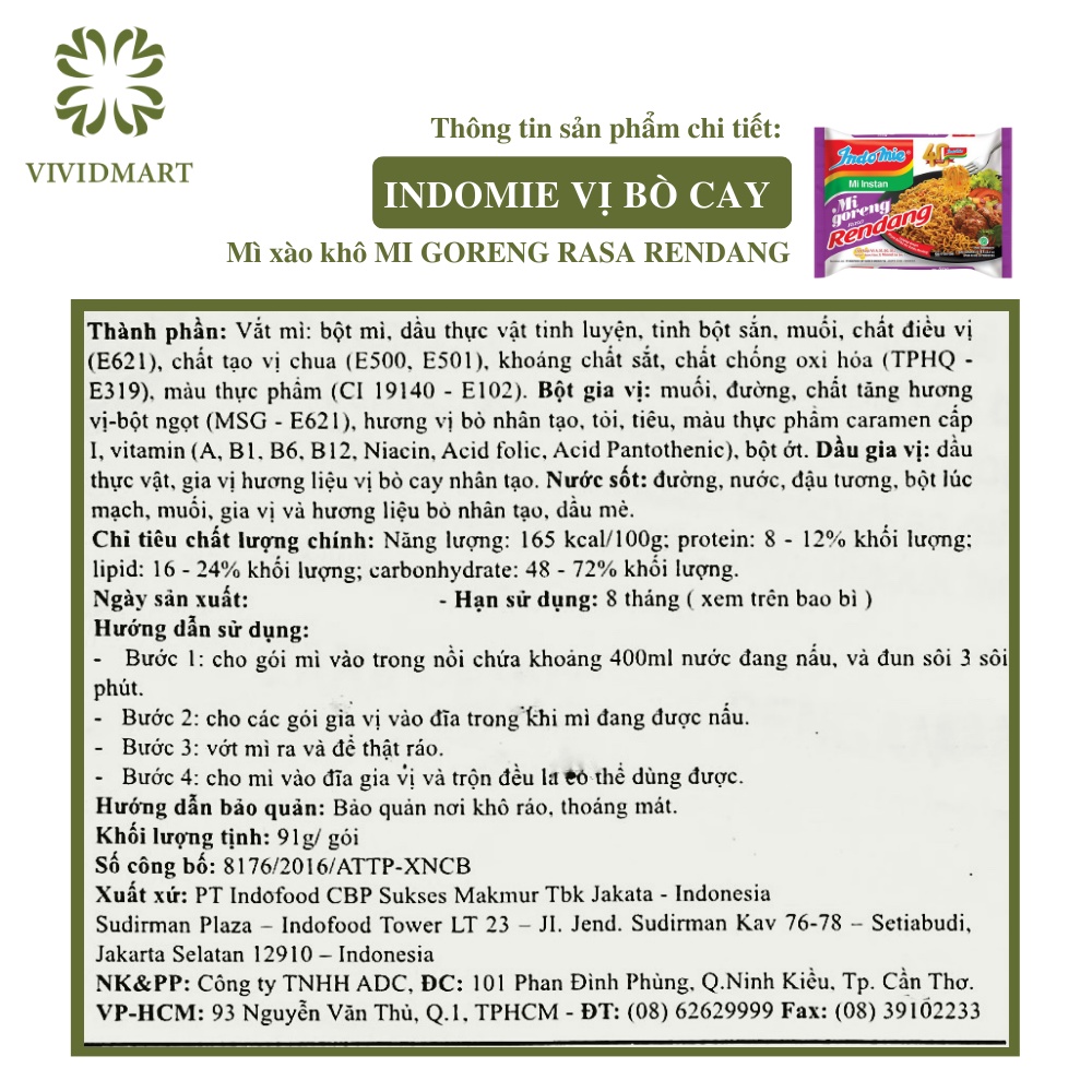 - INDOFOOD - Mì xào khô Indomie Mi Goreng đủ 4 vị: Đặc biệt, sườn, cay nồng, bò cay  - Mì Ăn L