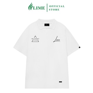Áo polo unisex local brand lime hello world white tay lỡ phom rộng pl005