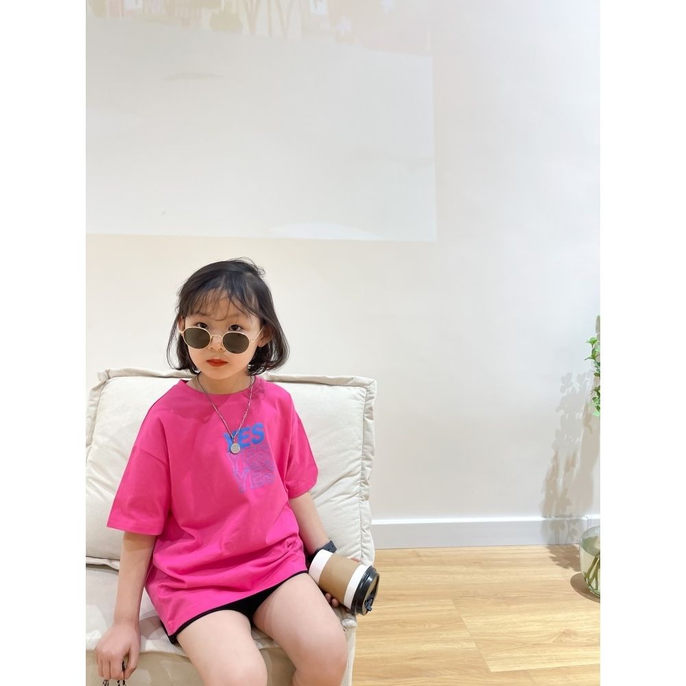 Áo Thun Cotton Ngắn Tay Dáng Rộng In Chữ Thời Trang Mùa Hè 2022 Cho Bé