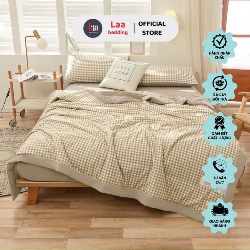 Bộ Chăn Ga Gối Cotton Tici Chăn Chần Hè 4 Món phong cách Hàn quốc
