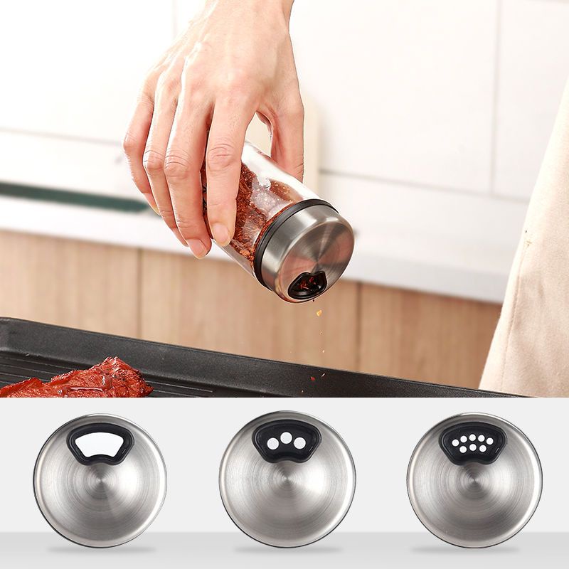 Large Capacity Rotating Glass Seasoning Bottle MSG/Salt Set Kitchen Glass Condiment Dispenser Cans S