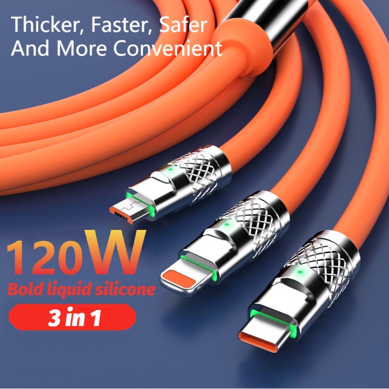 Dây Cáp Sạc Nhanh 3 Trong 1, Siê Bền, Siêu Nhanh Cổng Micro USB Type C Bằng Silicone Cho Huawei iPhonu