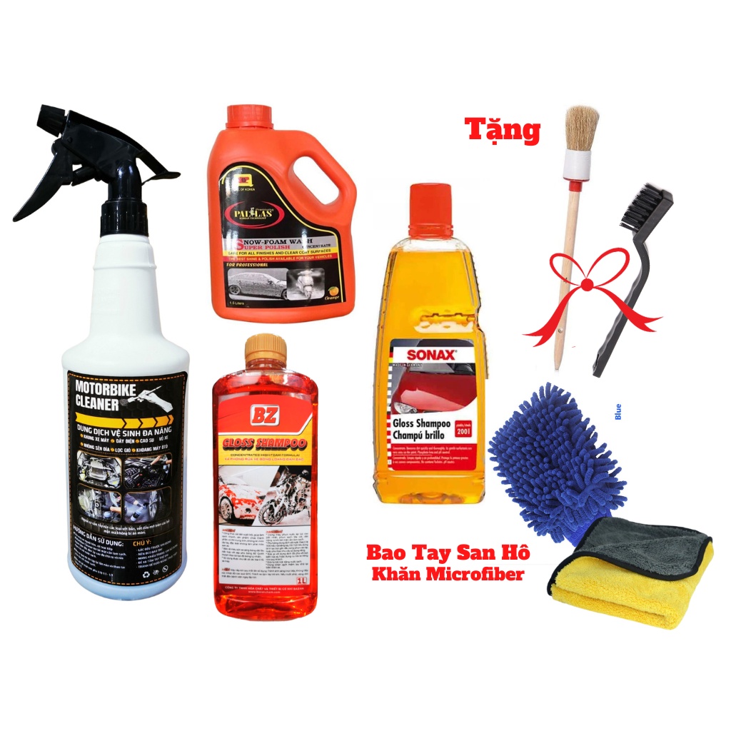 Combo Tẩy Đa Năng Motorbike Cleaner 850ml Kèm Nước Rửa Xe Bz,Sonax,Pallas Tặng Kèm Quà