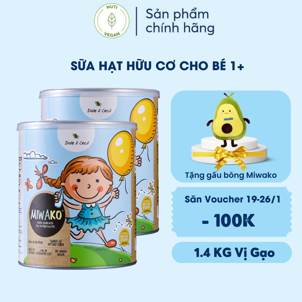 Combo Sữa Miwako Vị Gạo Nhập Khẩu Malaysia (x2 Hộp 1.4kg), Sữa Hạt Thực Vật Hữu Cơ Cho Bé Dị Ứng Đạm Bò Chậm Nói -nutive