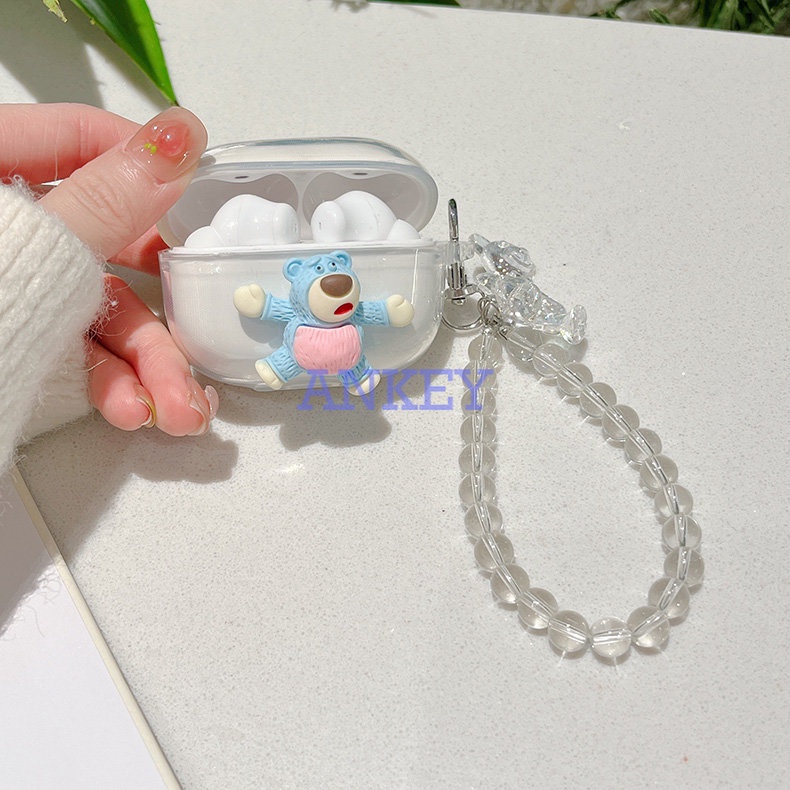 Sony WF-1000XM4 WF-1000XM3 LinkBuds S Ambie TW01 Cover Strawberry Bear Transparent Earphone Silicone Case Earbuds Waterproof Shockproof Soft Protective Headphone Cover Headset Skin