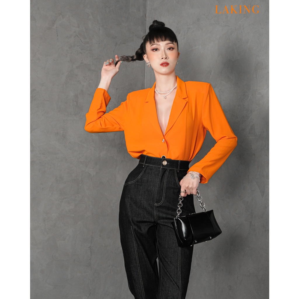 Quần baggy jean đen viền chỉ vàng Laking House