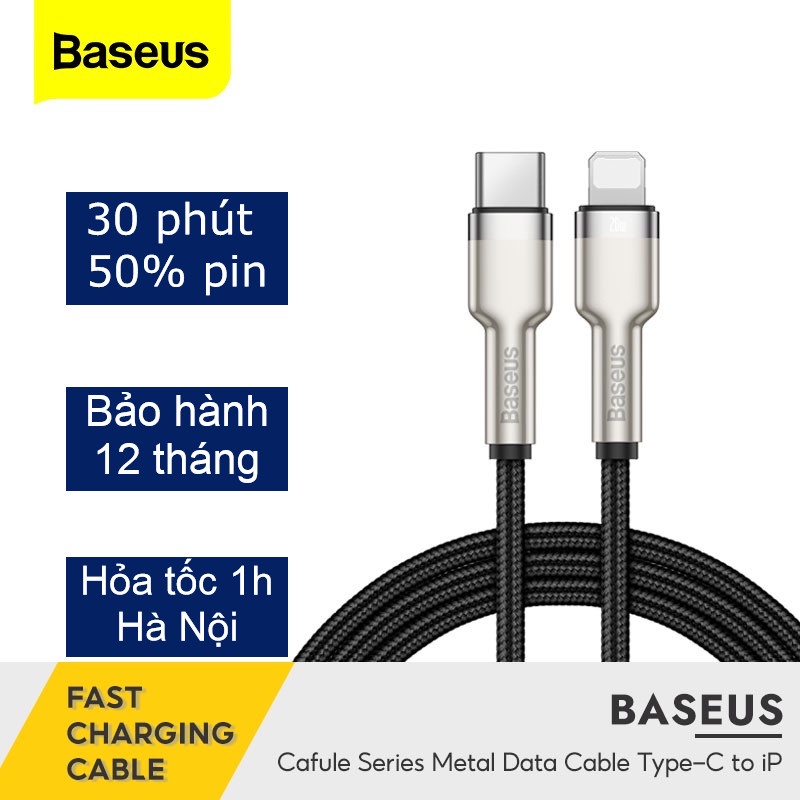 Dây sạc nhanh Baseus, type C to Ip20W, 30 phút đầy 50% pin đầu tiên, chính hãng, bảo hành 12 tháng