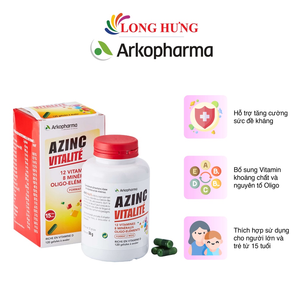 Viên uống Arkopharma Azinc Vitalite bổ sung vitamin và khoáng chất (60 viên/120 viên)
