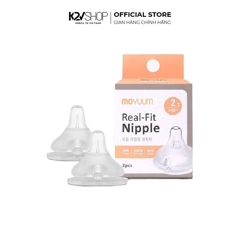 Núm Ti MOYUUM Real Fit Nipple Thay Thế Bình Sữa Hàn Quốc, Đủ Size Cho Bé 0-8 Tháng (2 Cái/Hộp) - K2V Shop