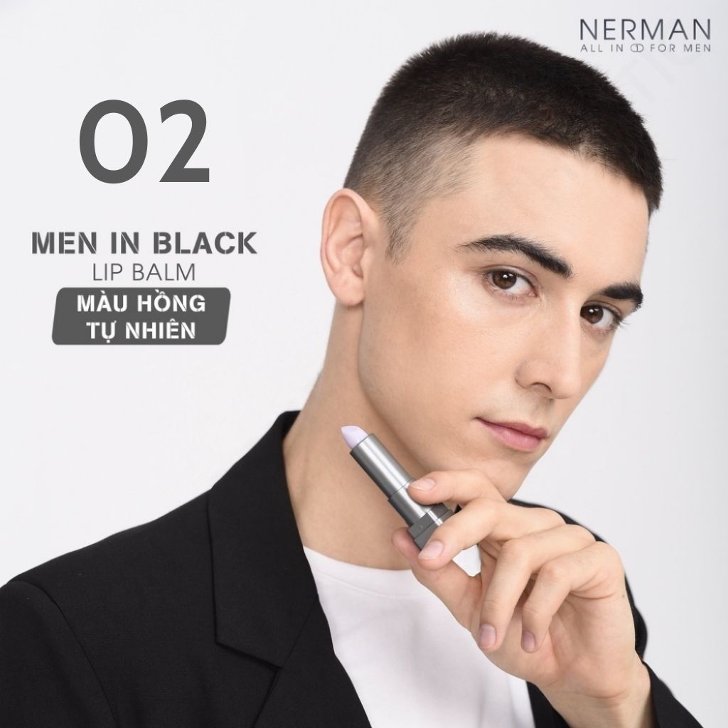 Son Dưỡng Môi Nam Giới Nerman Men In Black 4g - Không Màu/ Màu Hồng Tự Nhiên - Dưỡng ẩm, Không gây thâm môi - Chính Hãng