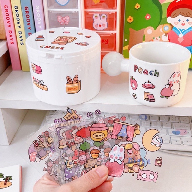 [Có quà tặng kèm] Hình Dán Sticker Gấu Thỏ Mini
