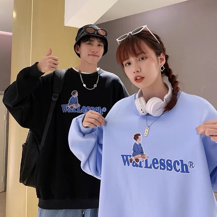 Áo sweater Tay Dài In Chữ Phong Cách hip hop Đường Phố Hàn Quốc Cỡ Lớn M-5XL Cho Nam