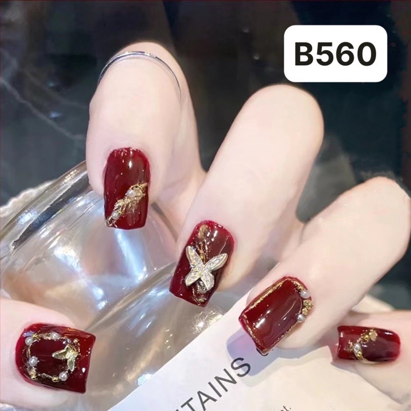 Bộ Nail Box 24 Móng Tay Giả Đính Đá Nghệ Thuật Kèm Keo