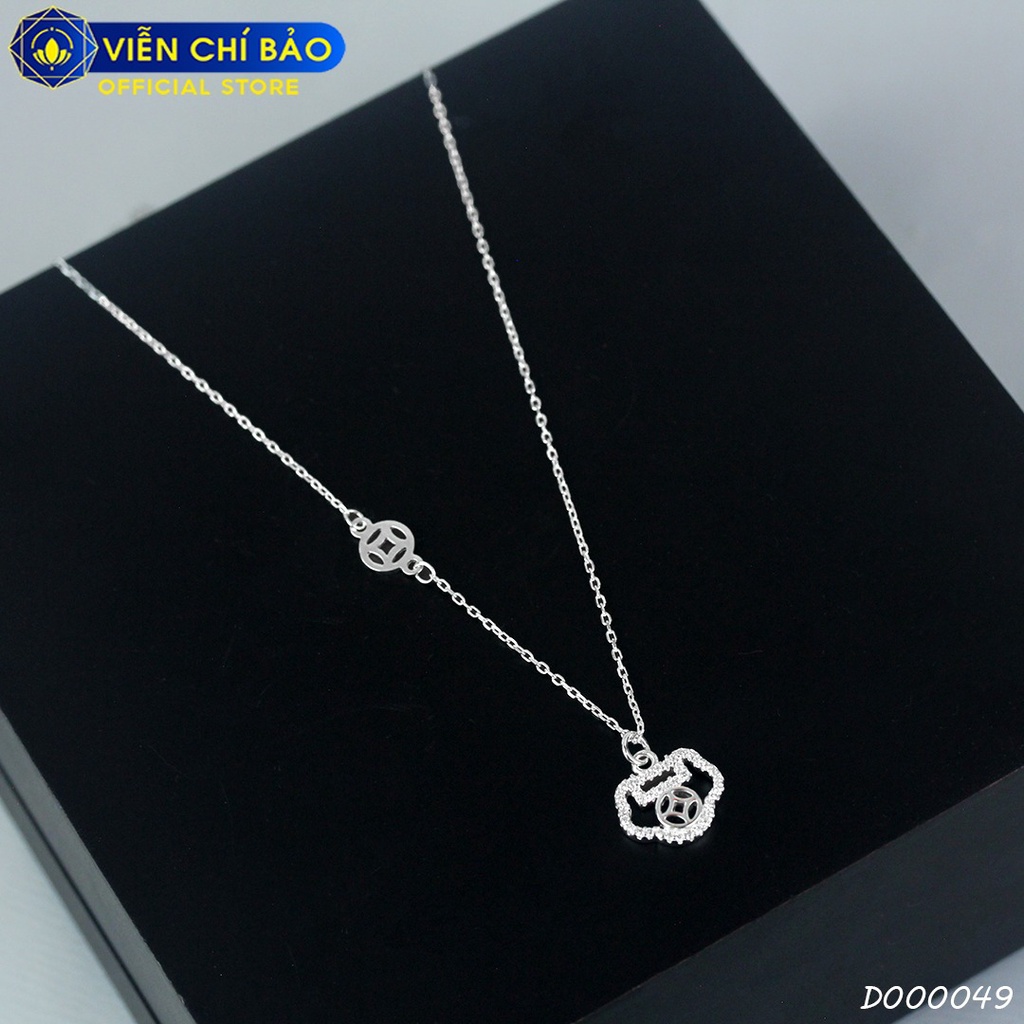 Dây chuyền bạc nữ trường mệnh kim tiền đính đá chất liệu bạc 925 thời trang phụ kiện trang sức Viễn Chí Bảo D000049