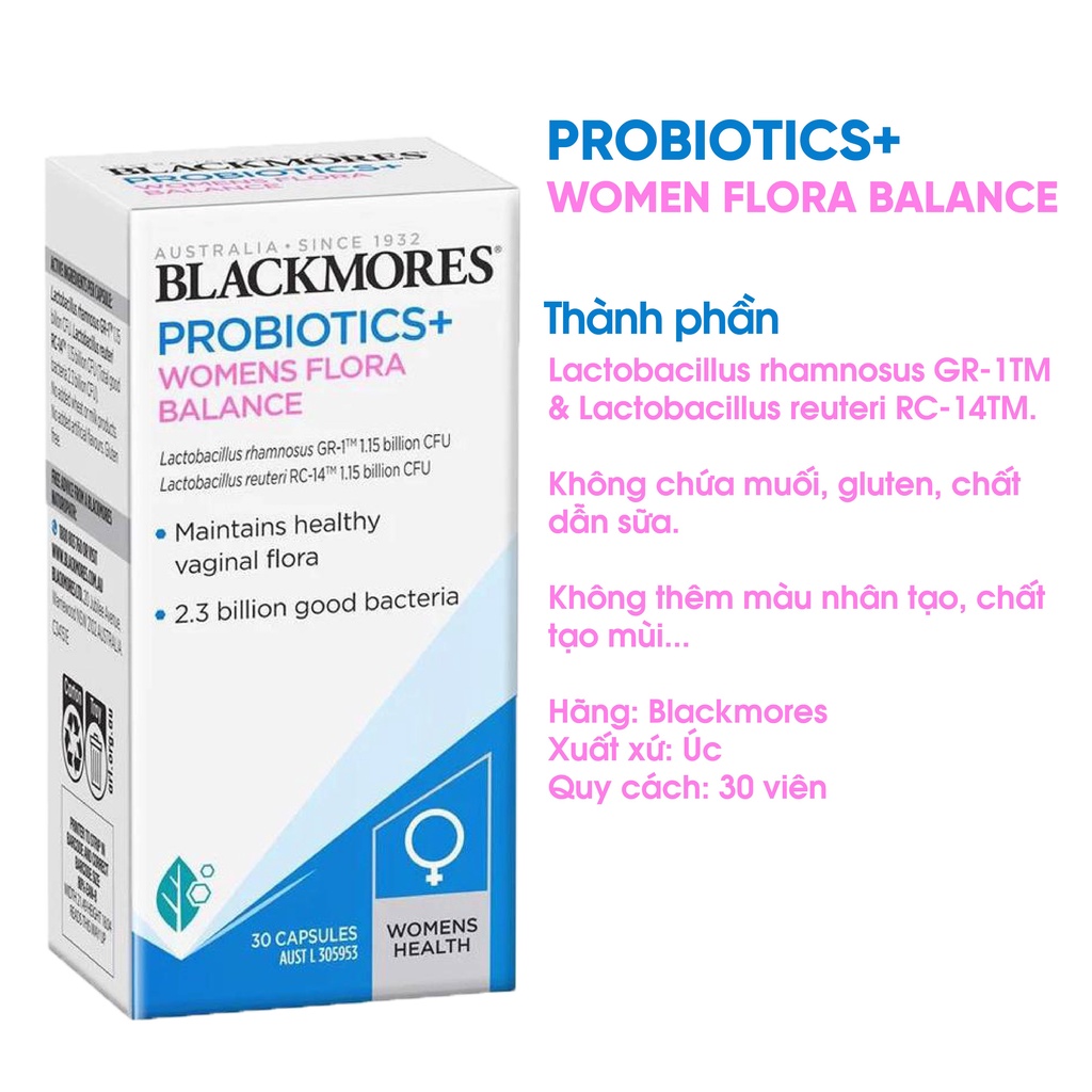 Viên uống phục hồi vệ sinh âm đạo Probiotics Womens Flora Balance Blackmores Úc 30viên