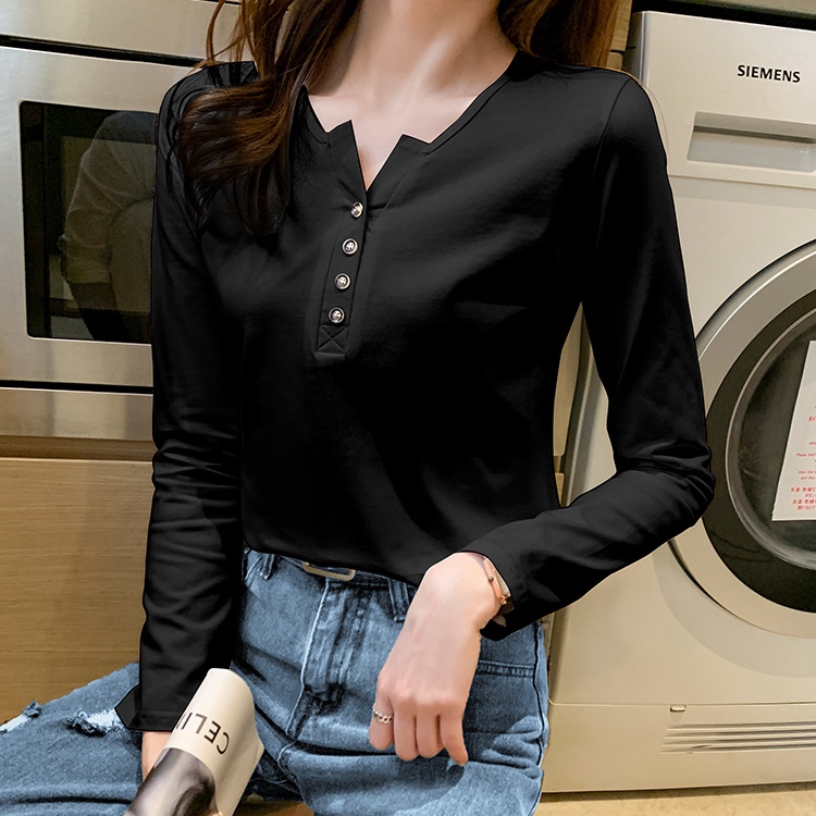 Áo Thun DàI Tay Cổ Chữ V MàU Trơn Cho Nữ