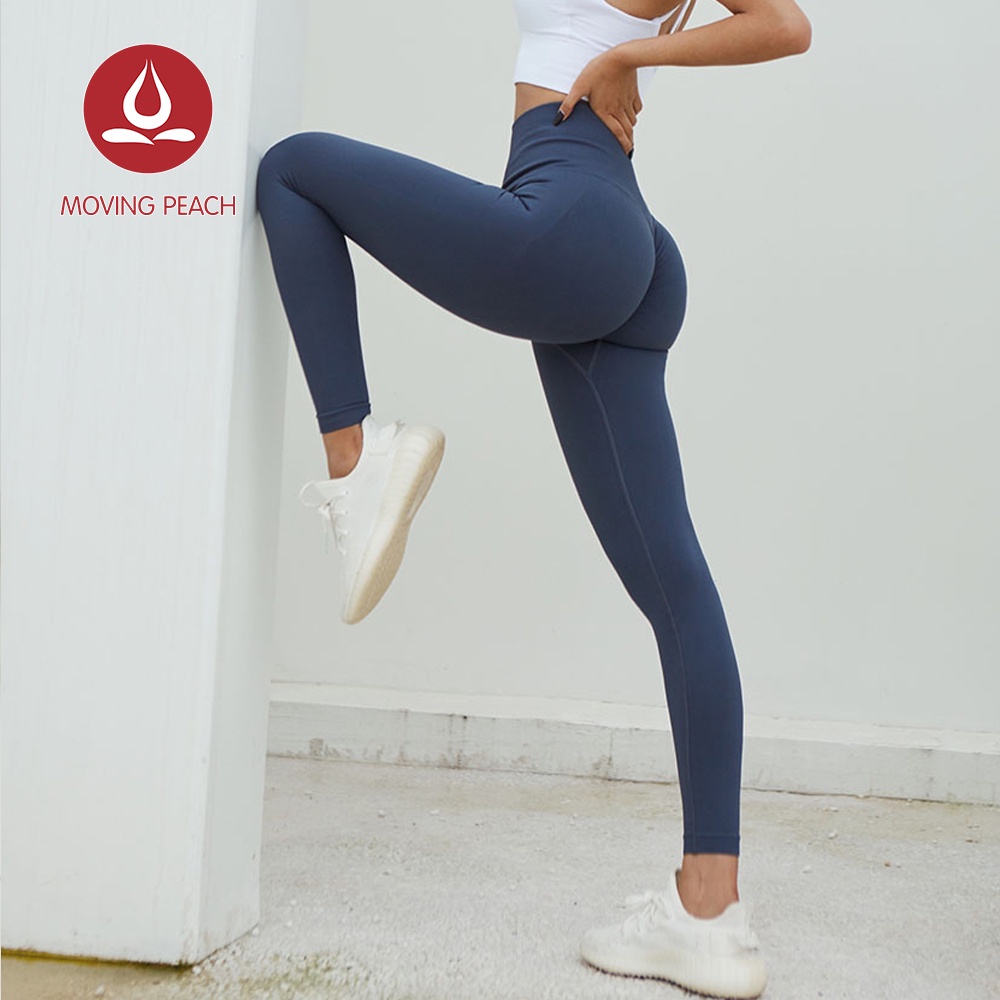 MOVING PEACH Quần Legging Thể Thao Lưng Cao Không Đường May Thoải Mái ALG