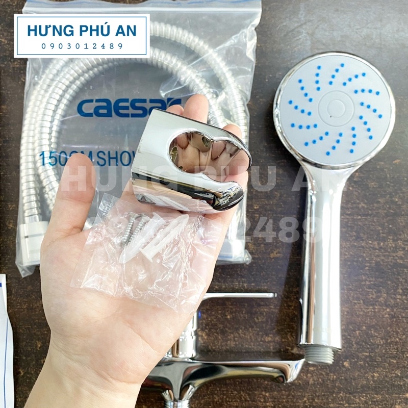 Bộ phụ kiện sen tắm inox Caesar: dây sen dài 1m5, tay sen, gác sen - chính hãng