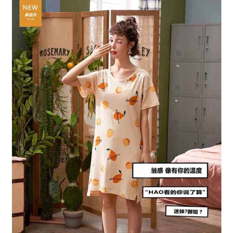 Đầm Ngủ Tay Ngắn Dáng Rộng In Họa Tiết Hoạt Hình Dễ Thương Thời Trang Xuân Thu Phong Cách Hàn Quốc Cho Nữ