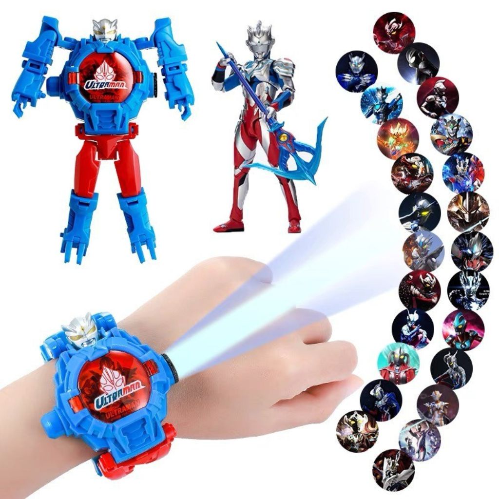 Đồng hồ biến hình robot, Đồng hồ biến hình siêu nhân, có đèn chiếu hình các nhân vật.