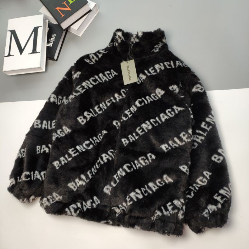 Áo khoác lông nam nữ Balen chữ sọc chéo áo khoá zip kéo bo ống lót gió dày dặn cao cấp