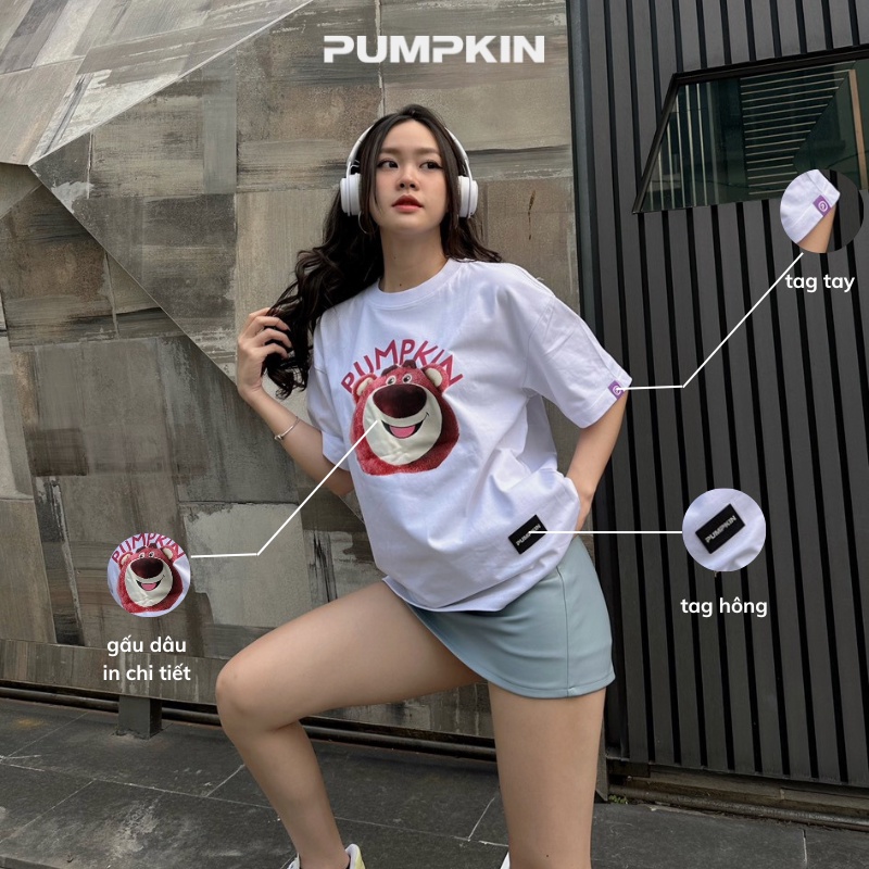 Áo thun gấu dâu unisex PUMPKIN form rộng tay lỡ oversize dành cho nam nữ phong cách Local Brand