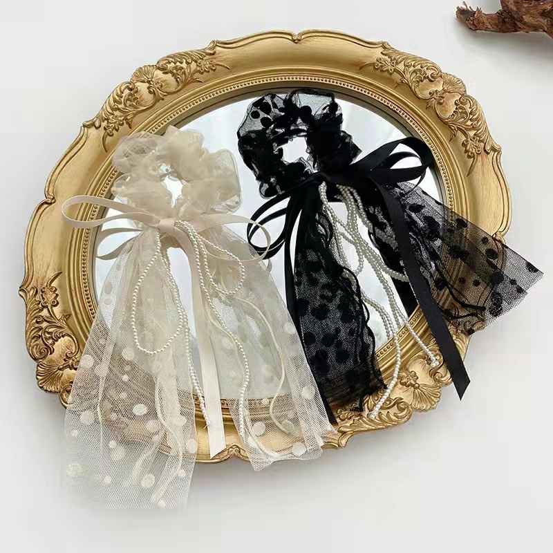 Dây Buộc Tóc Đính Ngọc Trai Và Nơ Phong Cách Hàn Quốc Cho Nữ