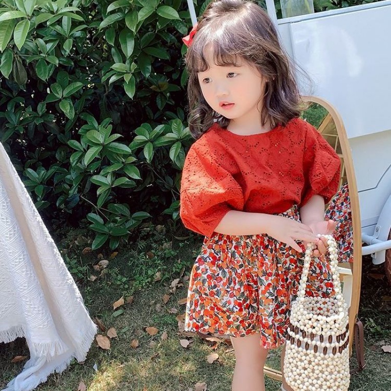 Bộ Áo Thun Tay Ngắn Và Chân Váy bộ thu đông dài tay cho bé Cotton In Hoa Dành Cho Bé Gái Bộ áo sơ mi màu cam rỗng trẻ em quần áo Hoa nhỏ đan trắng len tăm dài tay Váy hoa ngắn đồ bộ cho bé gái size đại