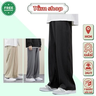 Quần KAKI Nam Nữ Ống Rộng Dáng Công Sở Thiết Kế Lưng Thun Ba Màu Đen, Kem , Xám - TÂM SHOP