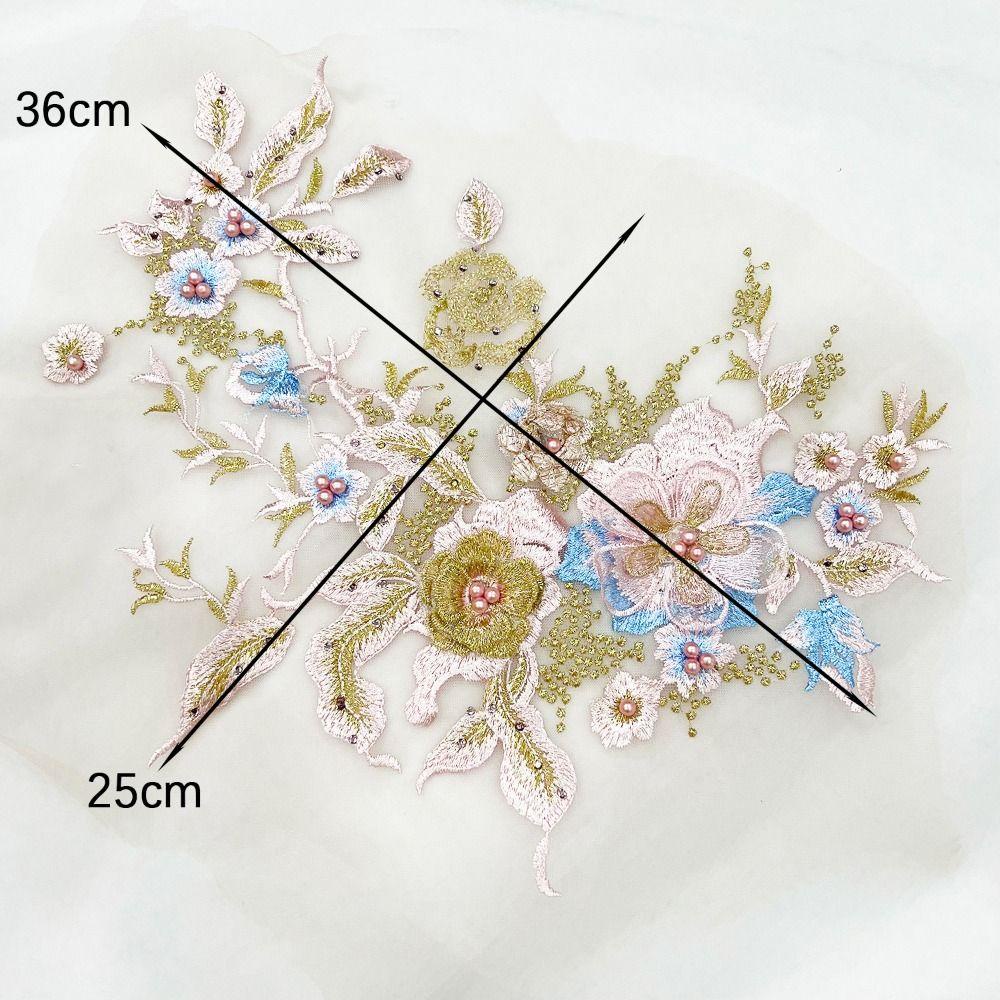 Miếng Vải Thêu Đính Hạt Cườm Hình Hoa 3D Dùng Trang Trí Đầm Cô Dâu DIY