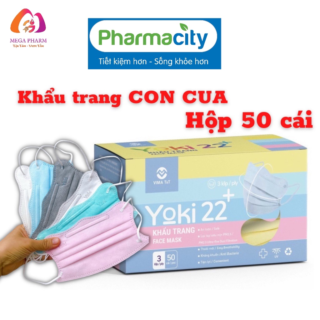 [Hộp 50 cái] Khẩu trang Cua YOKI 22+ kiểu dáng KF94 Hàn Quốc cải tiến kháng khuẩn, chống bụi mịn PM2.5
